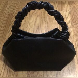 Expressions NYC Black Vegan Leather Handbag Braided Top Handle NWOT